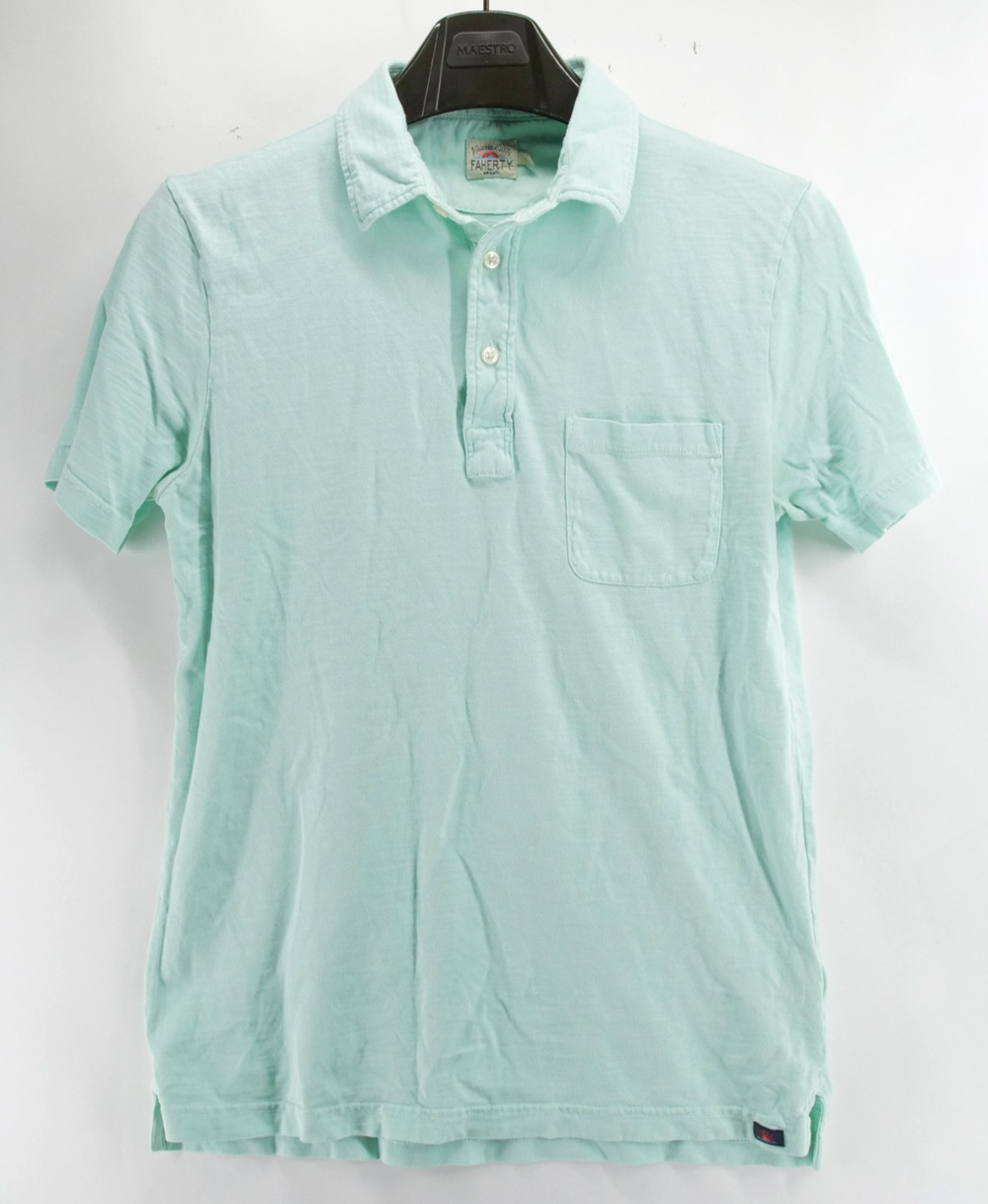 Faherty Mens Small Polo Shirt Short Sleeve Turquoise 100% Cotton